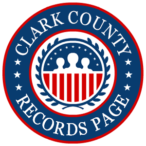 A round red, white, and blue logo with the words 'Clark County Records Page' for the state of Nevada.
