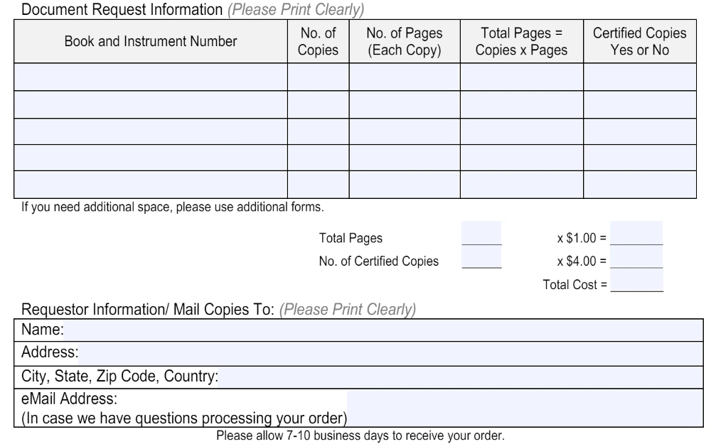 A screenshot of the form used to request official records such as divorce documentation.